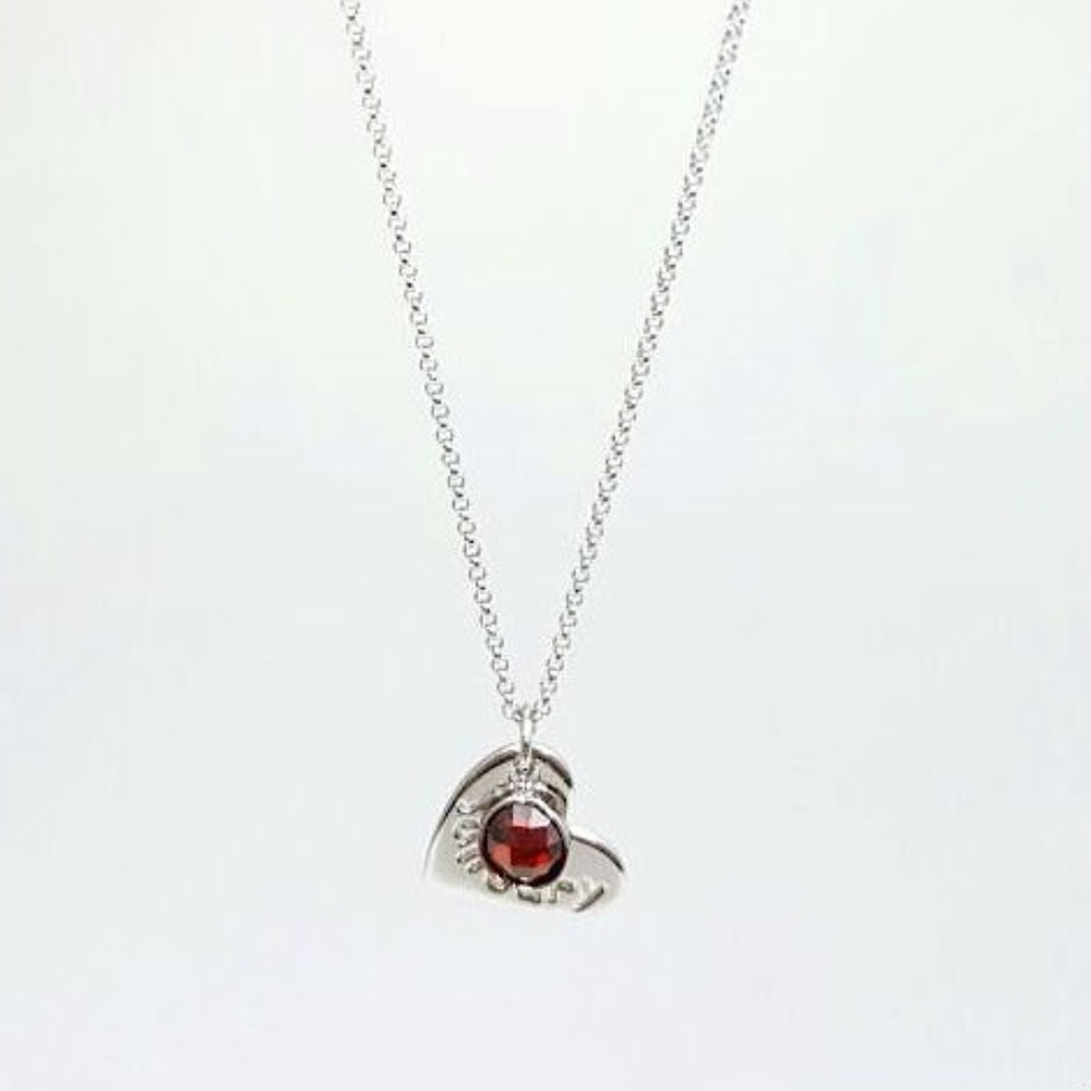 925 Silver Heart Charm Necklace with Birthstone